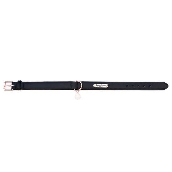 Zippy Paws Leather Dog Collar with Rose Gold Buckle - Small - Black