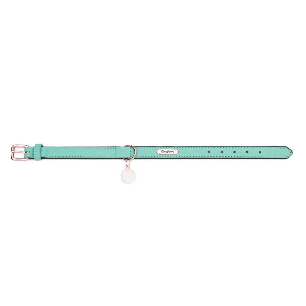 Zippy Paws Leather Dog Collar with Rose Gold Buckle - Teal - Large