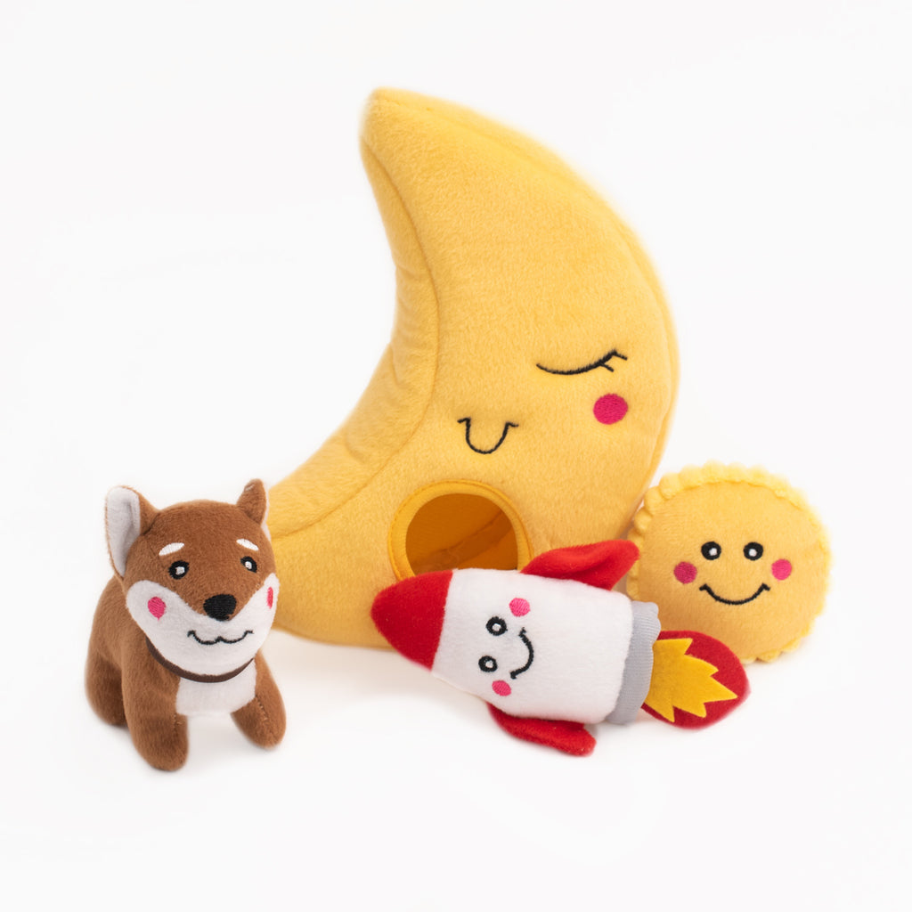 Zippy Paws Burrow Interactive Dog Toy - To the Moon with 3 Squeaker Toys
