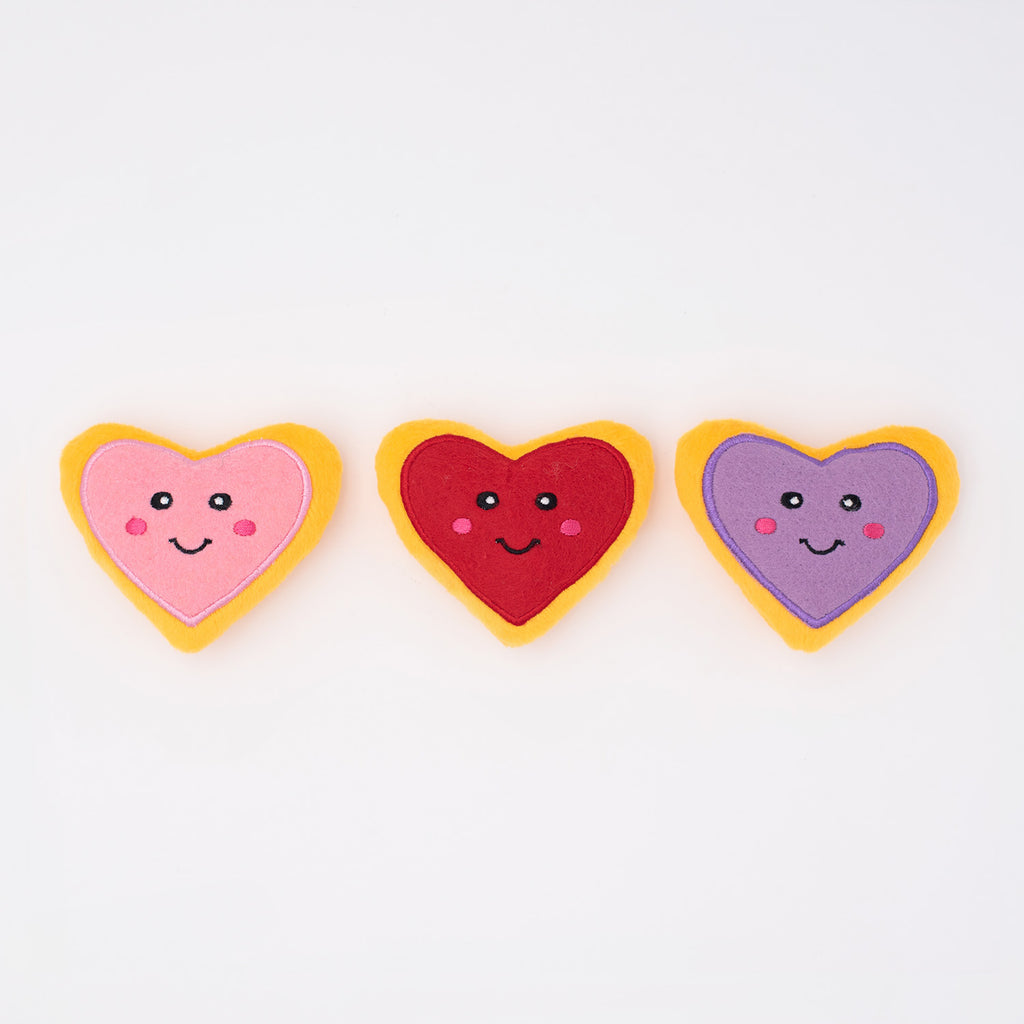 Zippy Paws Valentine's Miniz Plush Squeaker Dog Toys - Heart Cookies - 3 Pack