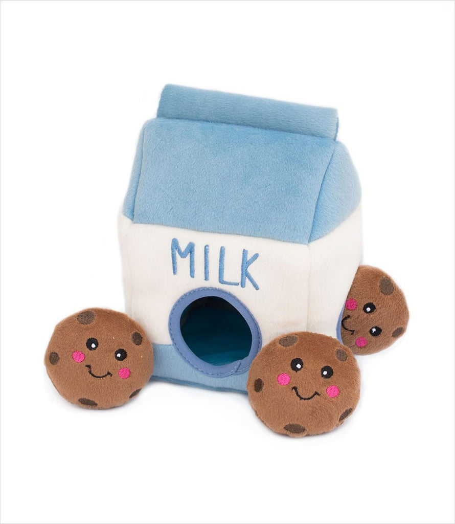 Zippy Paws Interactive Burrow Plush Dog Toy - Milk and Cookies