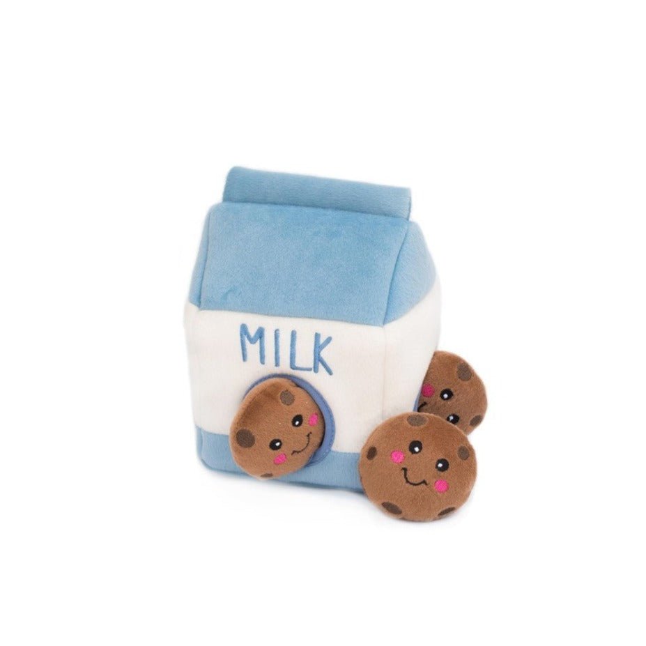 Zippy Paws Interactive Burrow Plush Dog Toy - Milk and Cookies