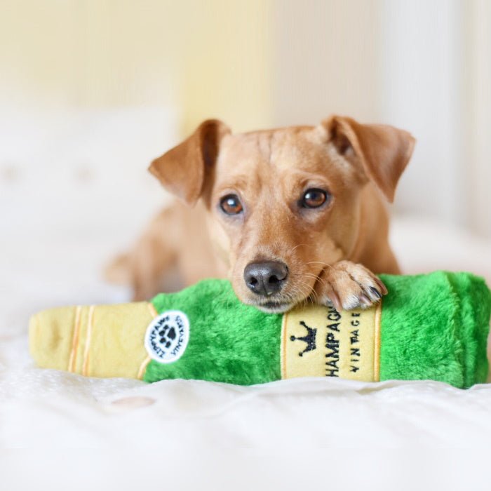 Zippy Paws Happy Hour Crusherz with Replaceable Plastic Squeaker Bottle Dog Toy - Champagne