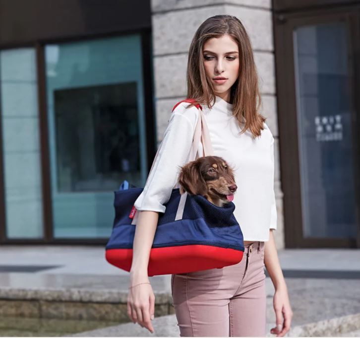 Ibiyaya Breathable Dachshund & Long Pet Carrier Bag - Navy Blue