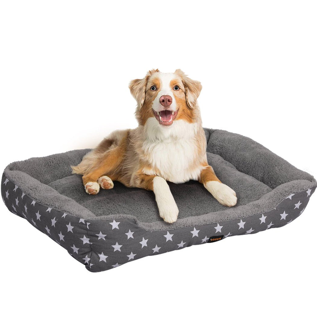 PaWz Pet Dog Bed Deluxe Soft Cushion Lining Warm Kennel - Grey Star - L