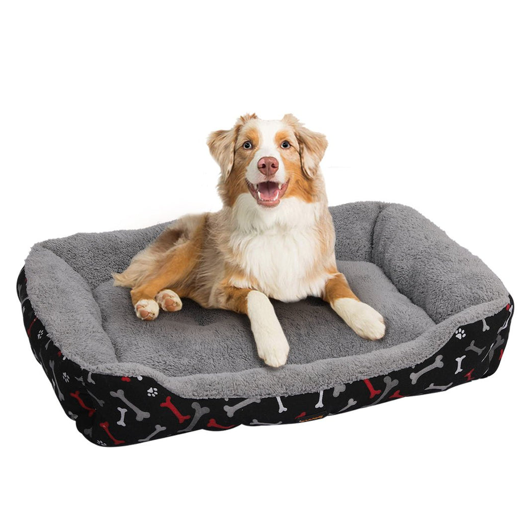 PaWz Pet Dog Bed Deluxe Soft Cushion Lining Warm Kennel - Black Bone - L