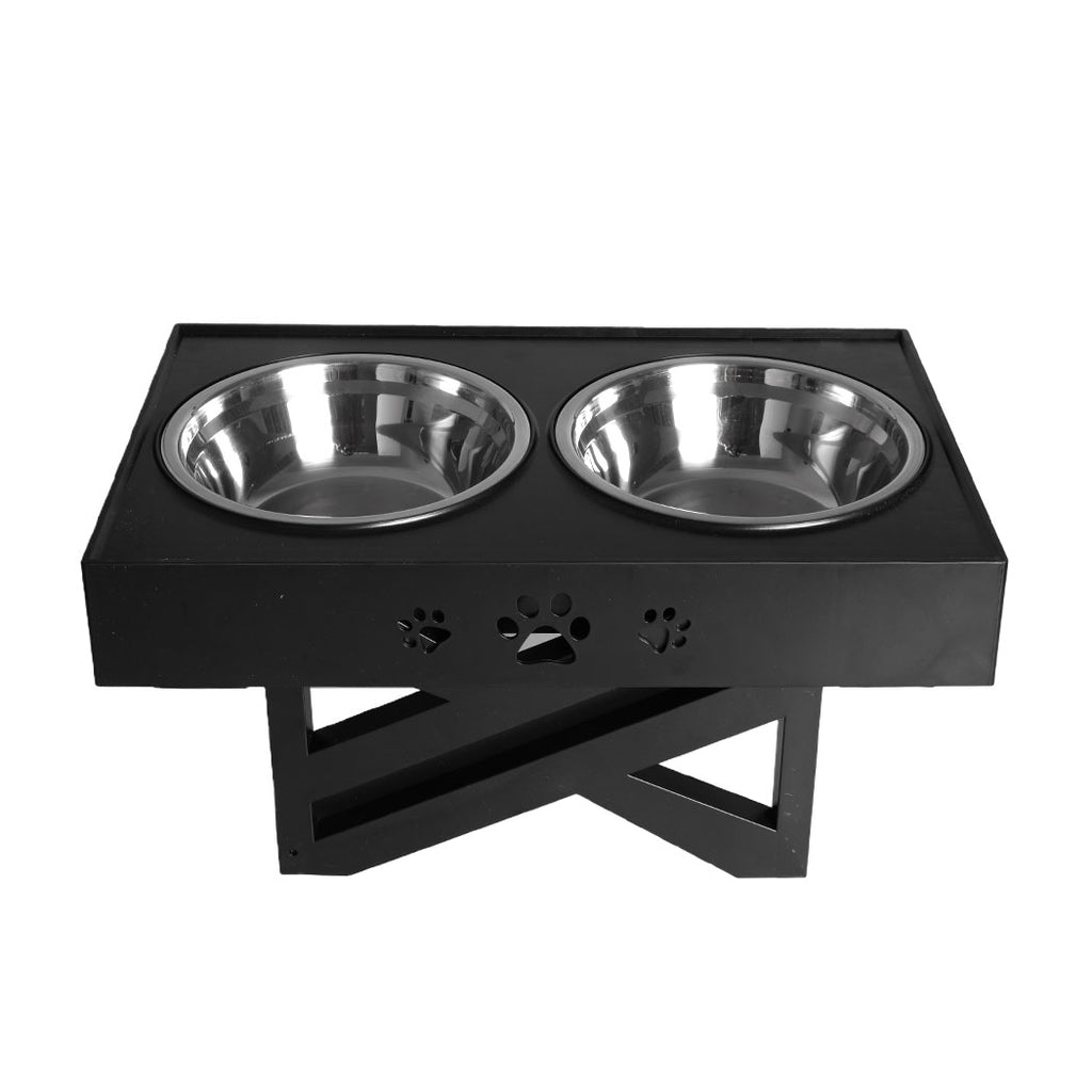 PaWz Elevated Double Bowl Adjustable Height Pet Feeder - Black