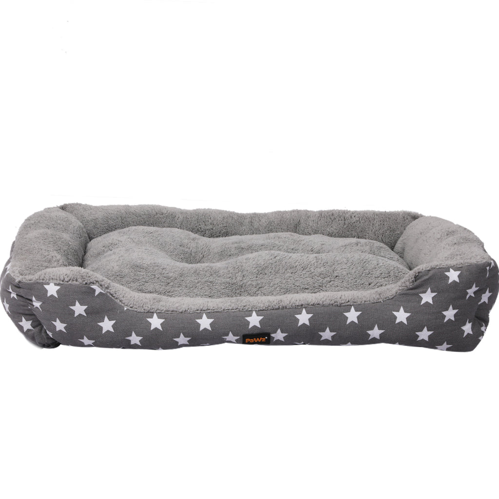 PaWz Pet Dog Bed Deluxe Soft Cushion Lining Warm Kennel - Grey Star - XL