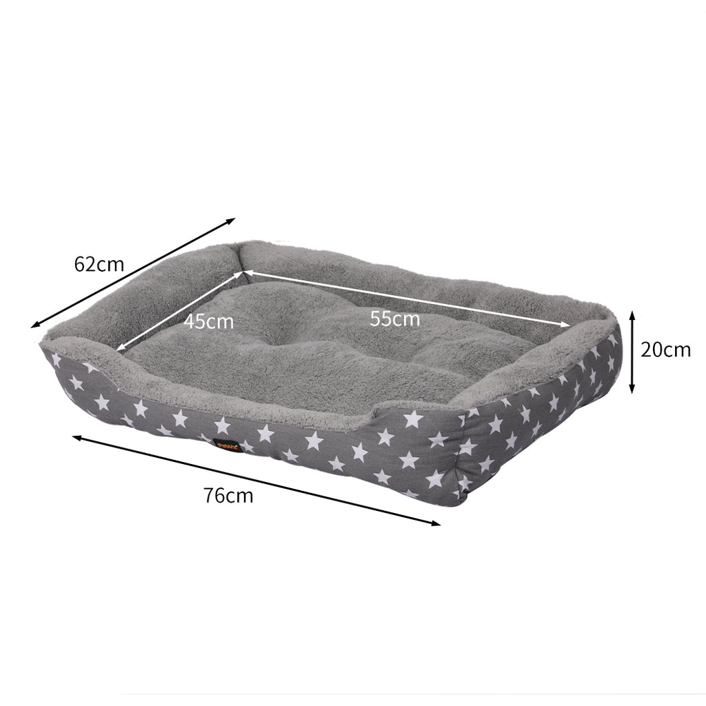 PaWz Pet Dog Bed Deluxe Soft Cushion Lining Warm Kennel - Grey Star - L