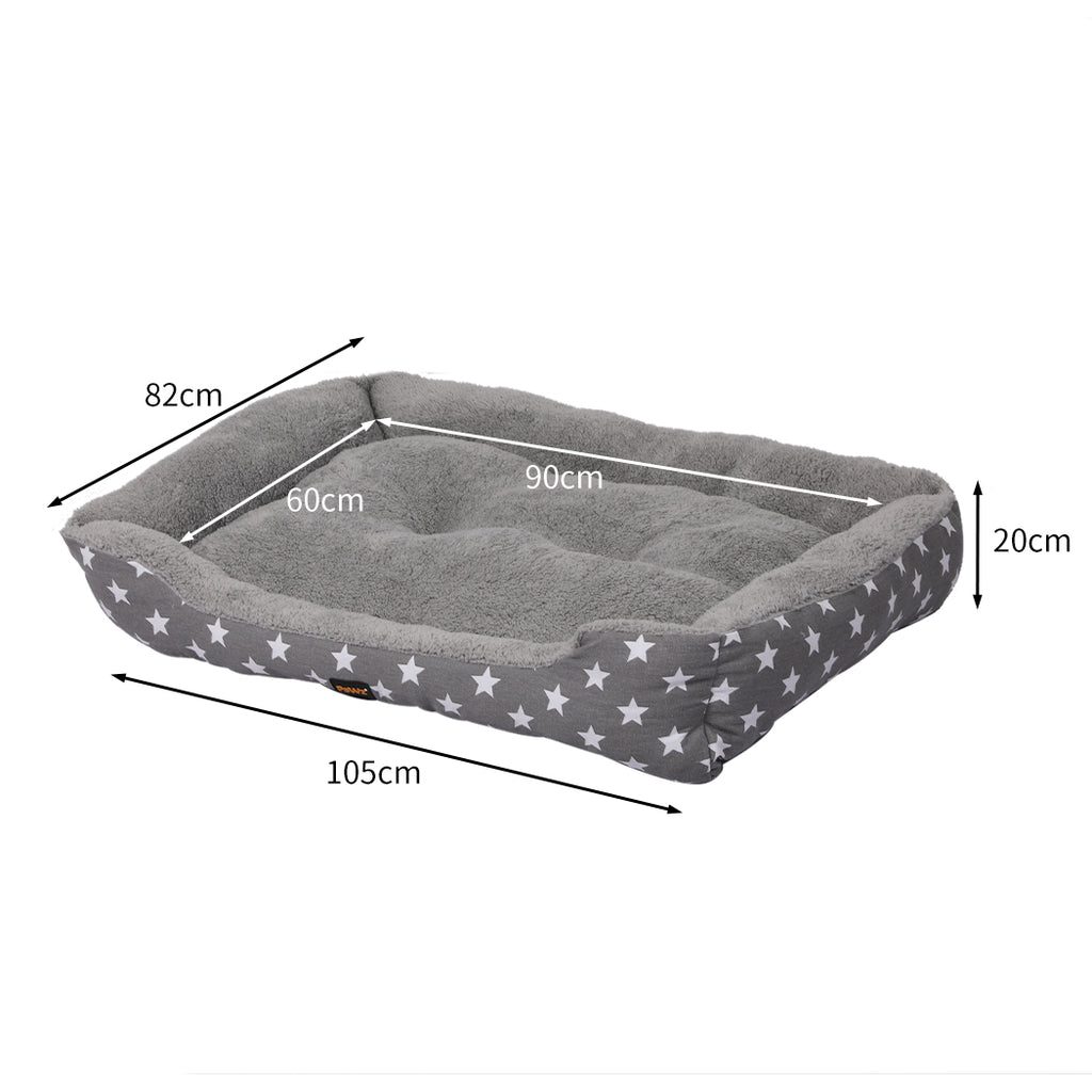 PaWz Pet Dog Bed Deluxe Soft Cushion Lining Warm Kennel - Grey Star - XXL