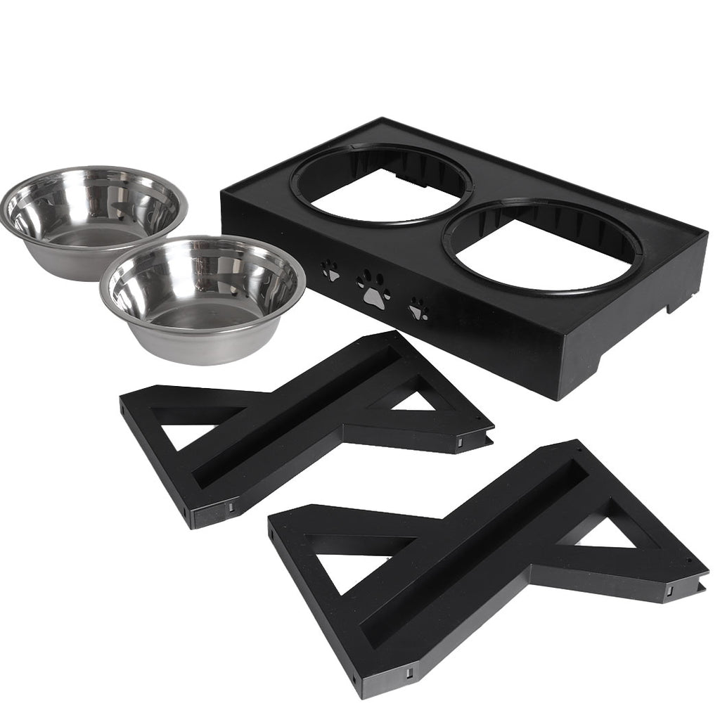PaWz Elevated Double Bowl Adjustable Height Pet Feeder - Black