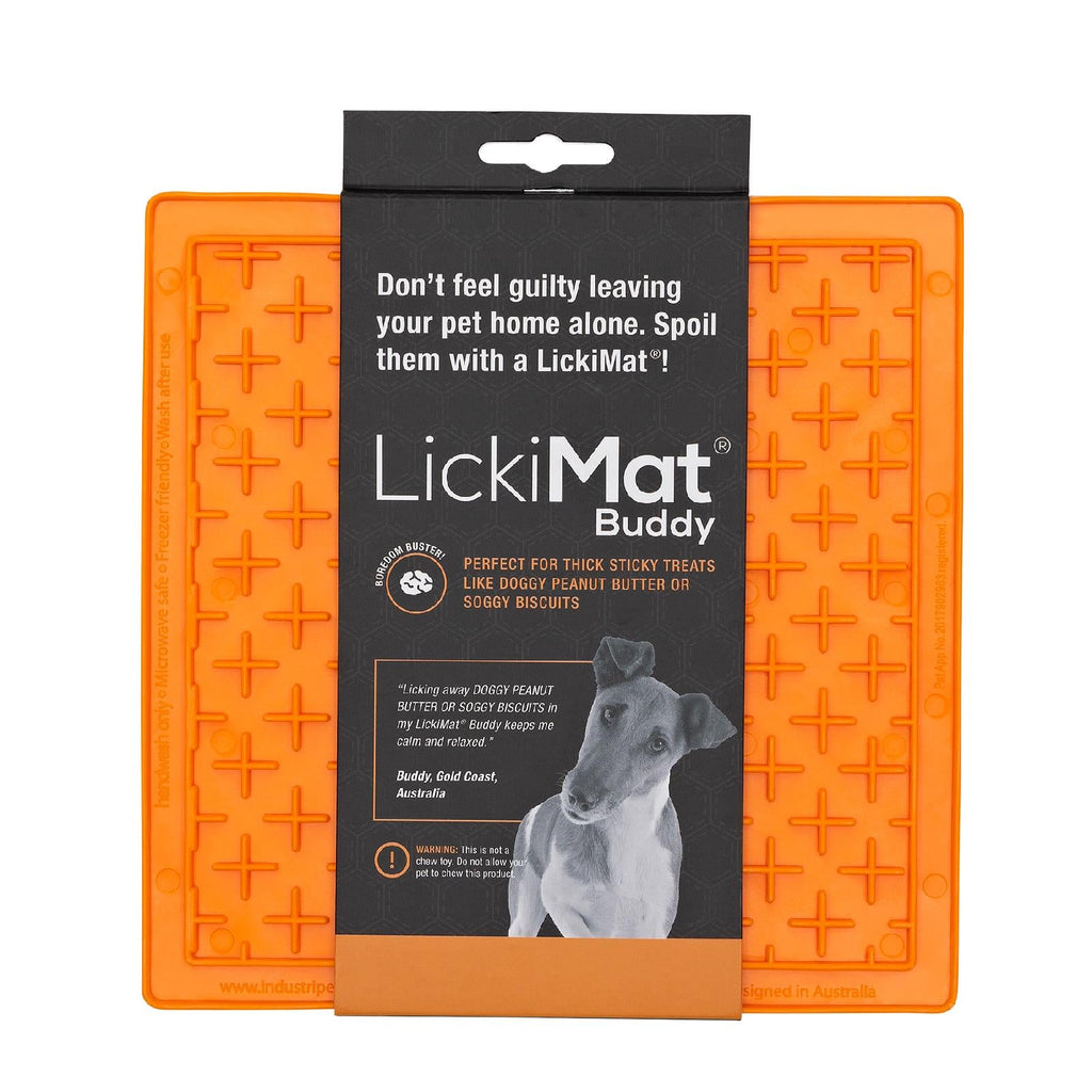 Lickimat Buddy Original Slow Food Anti-Anxiety Licking Mat for Cats & Dogs - Orange