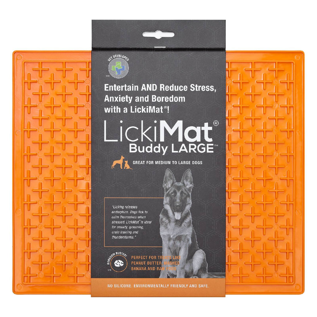 Lickimat Buddy Original Slow Food Anti-Anxiety Licking Mat for Dogs - XLarge - Orange