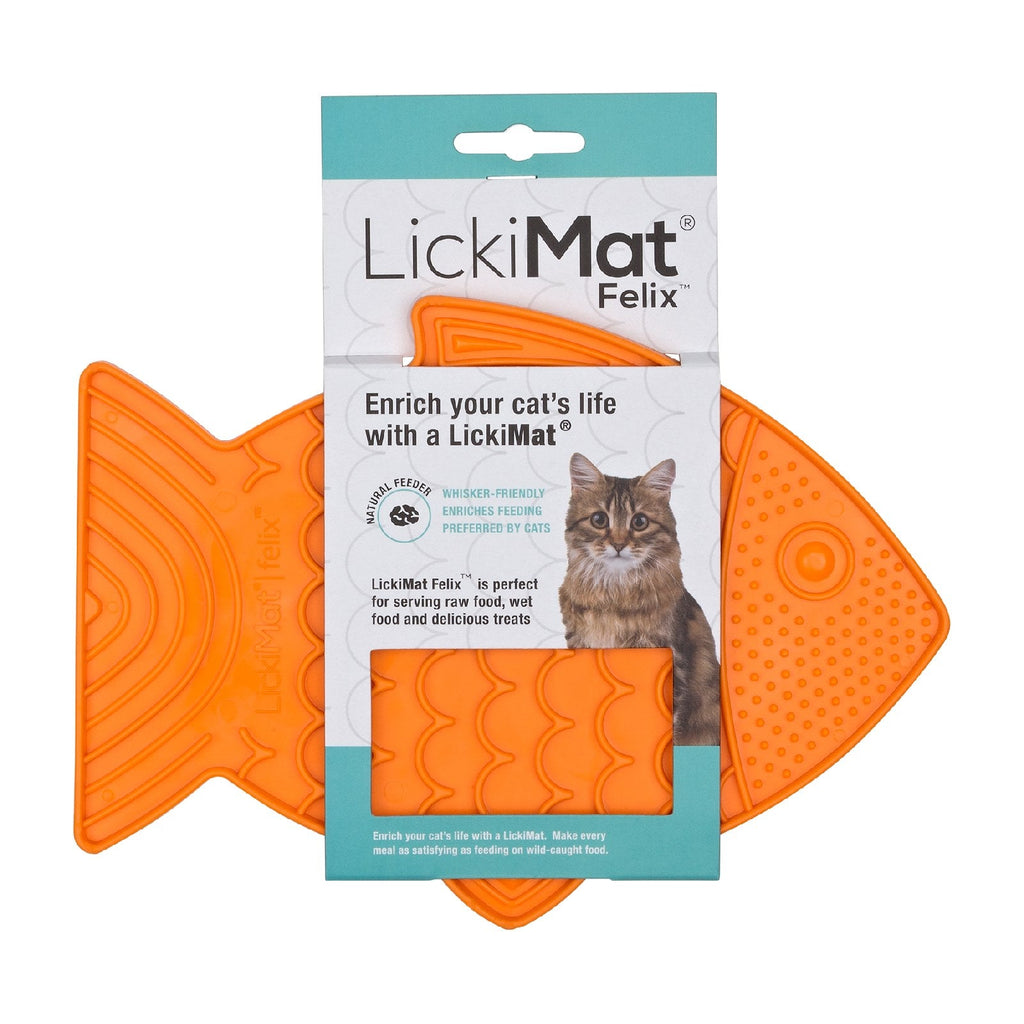 LickiMat Felix Slow Food Bowl Anti-Anxiety Mat for Cats- Orange