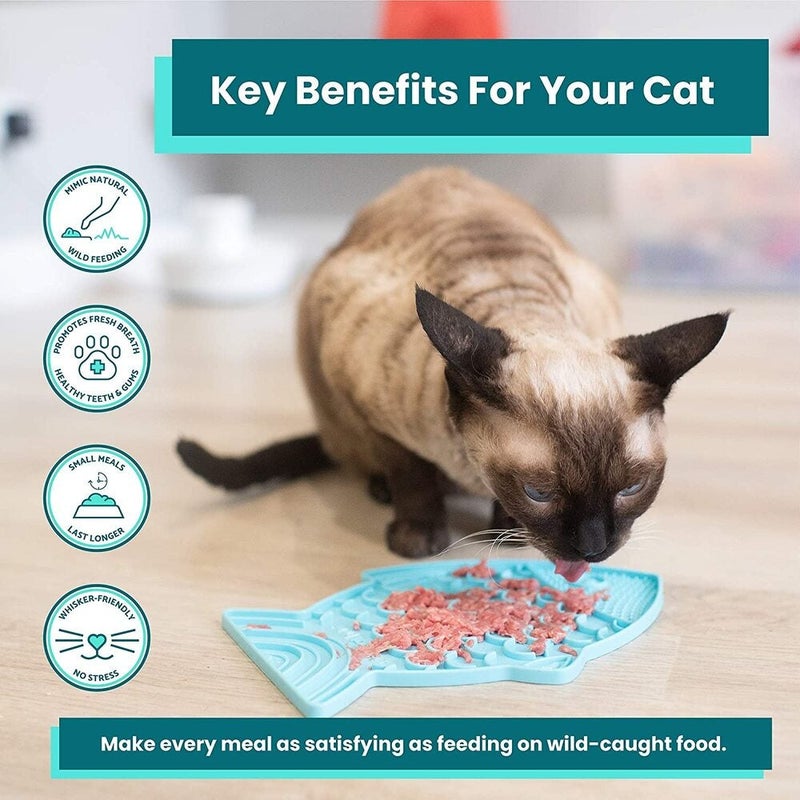 LickiMat Felix Slow Food Bowl Anti-Anxiety Mat for Cats- Turquoise