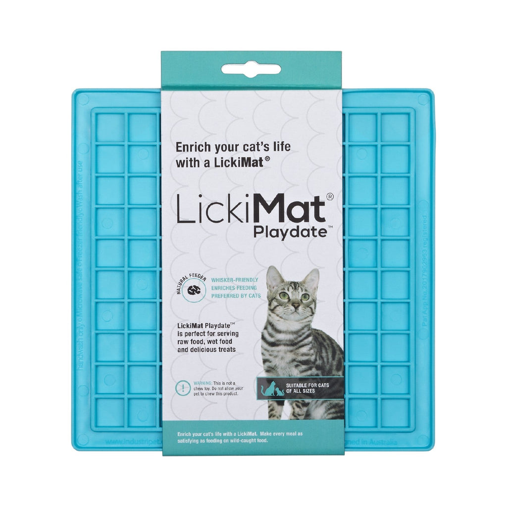 Lickimat Playdate Original Slow Food Licking Mat for Cats - Blue