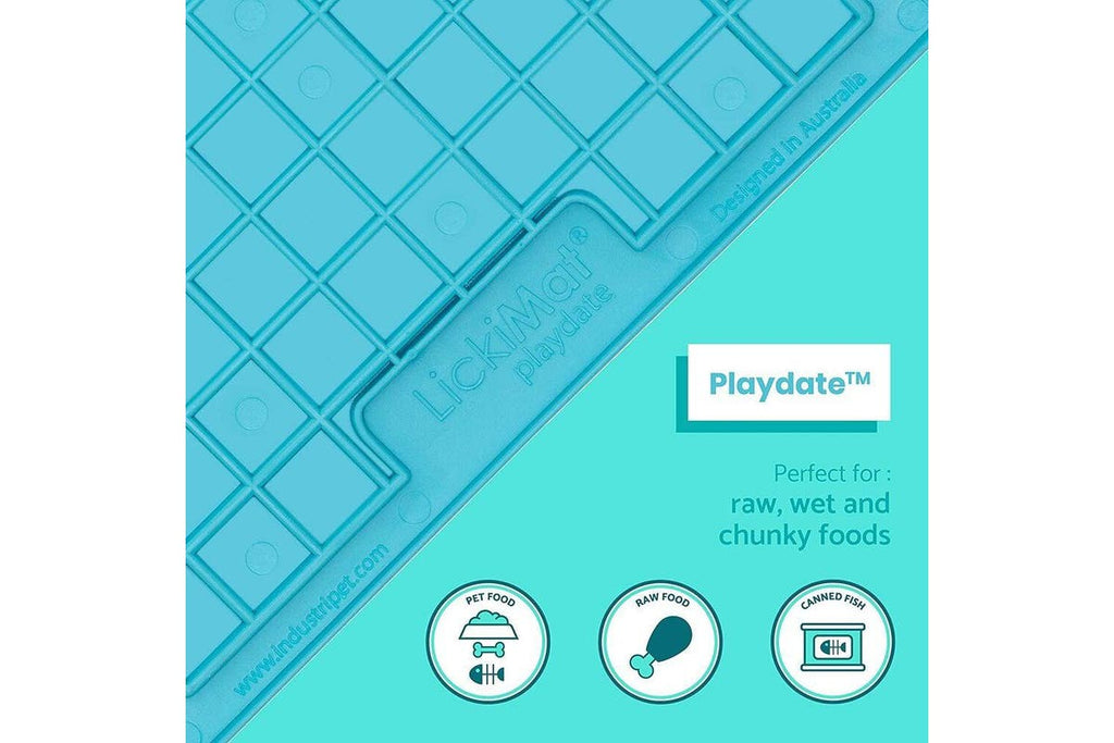 Lickimat Playdate Original Slow Food Licking Mat for Cats & Dogs - Blue