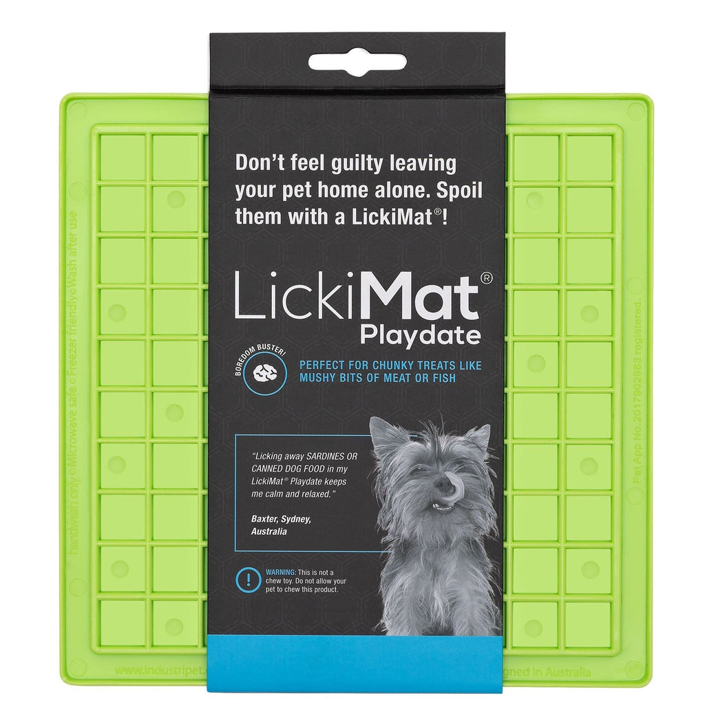Lickimat Playdate Original Slow Food Licking Mat for Cats & Dogs - Green