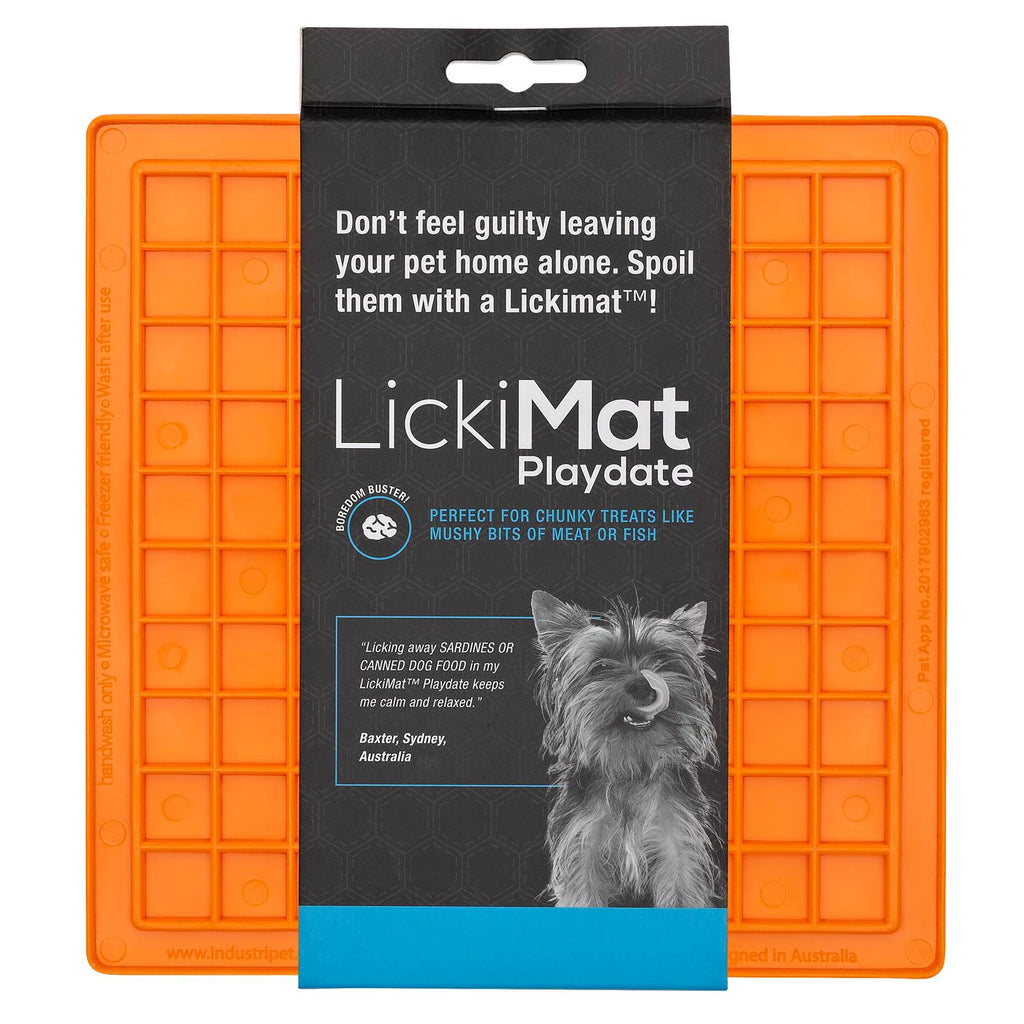 Lickimat Playdate Original Slow Food Licking Mat for Cats & Dogs - Orange