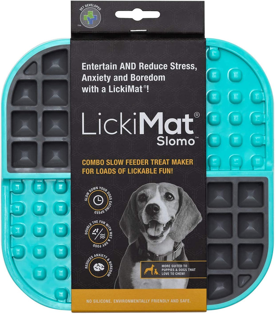 LickiMat Slomo Wet & Dry Double Slow Food Dog Bowl - Blue