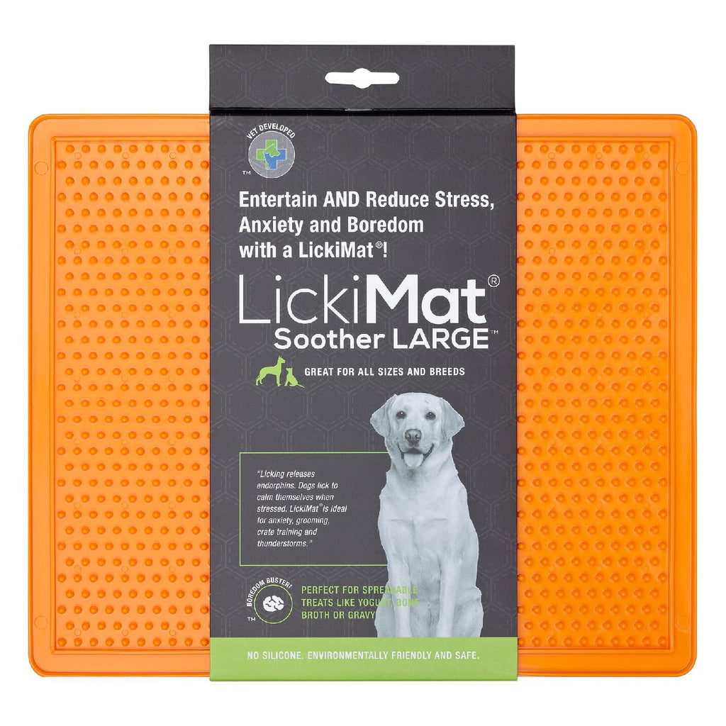 Lickimat Soother Original Slow Food Licking Mat for Cats & Dogs - XLarge -Orange