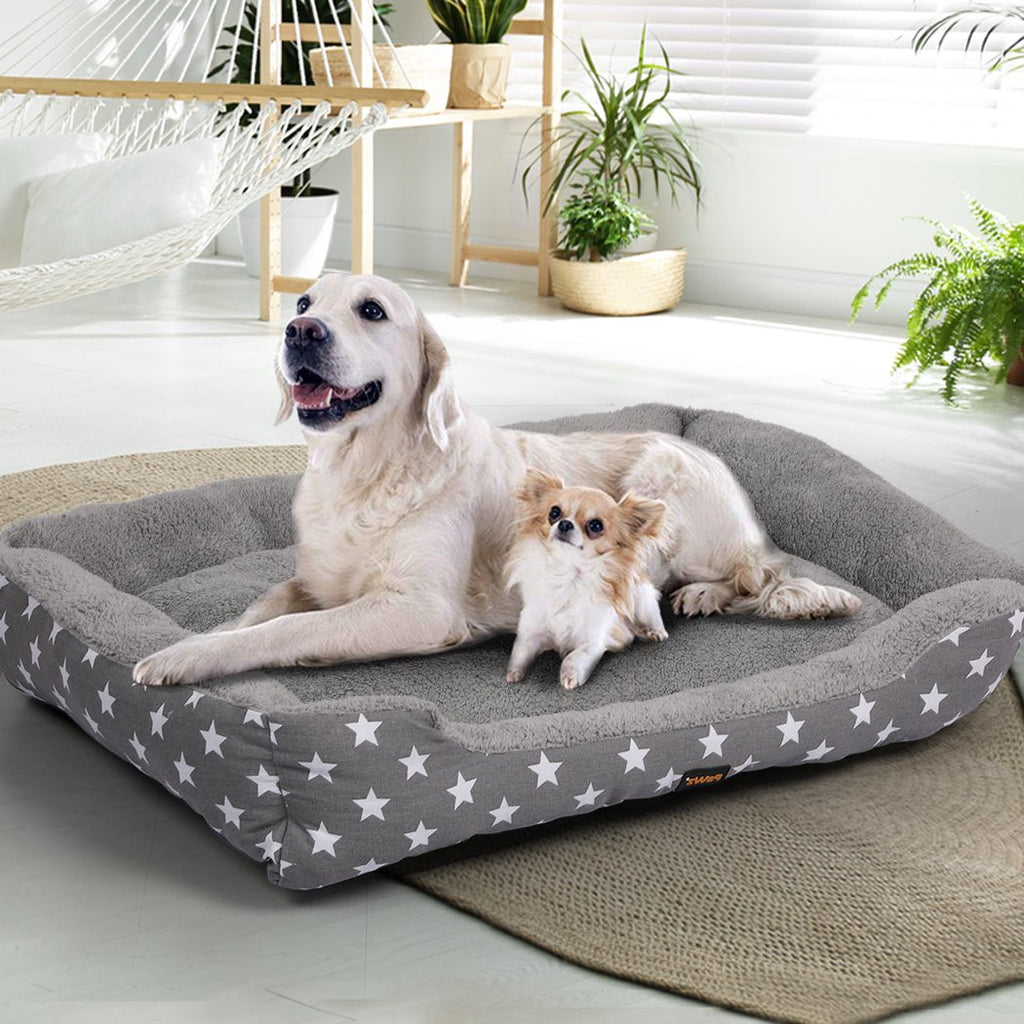 PaWz Pet Dog Bed Deluxe Soft Cushion Lining Warm Kennel - Grey Star - XXL