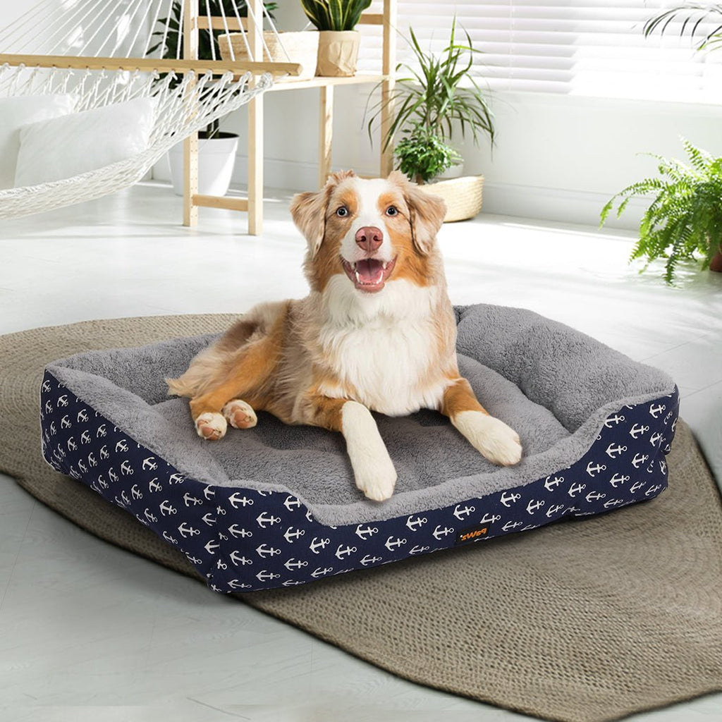 PaWz Pet Dog Bed Deluxe Soft Cushion Lining Warm Kennel - Navy Anchor L