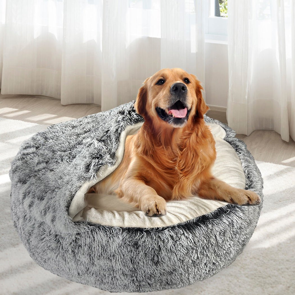 PaWz Dog Plush Calming Bed with Removable Cover - Charcoal - XL