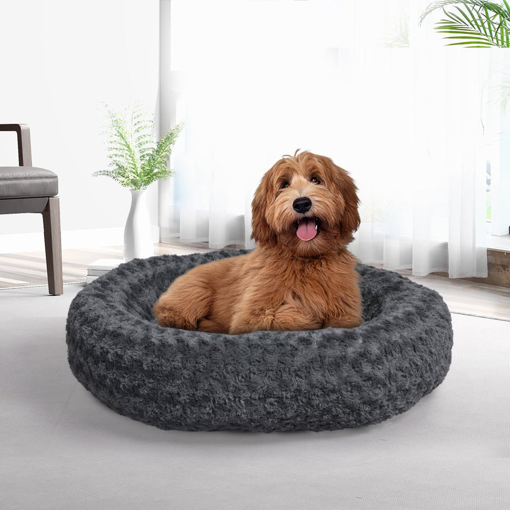 PaWz Calming Soft Plush Washable Dog Bed - Dark Grey - M