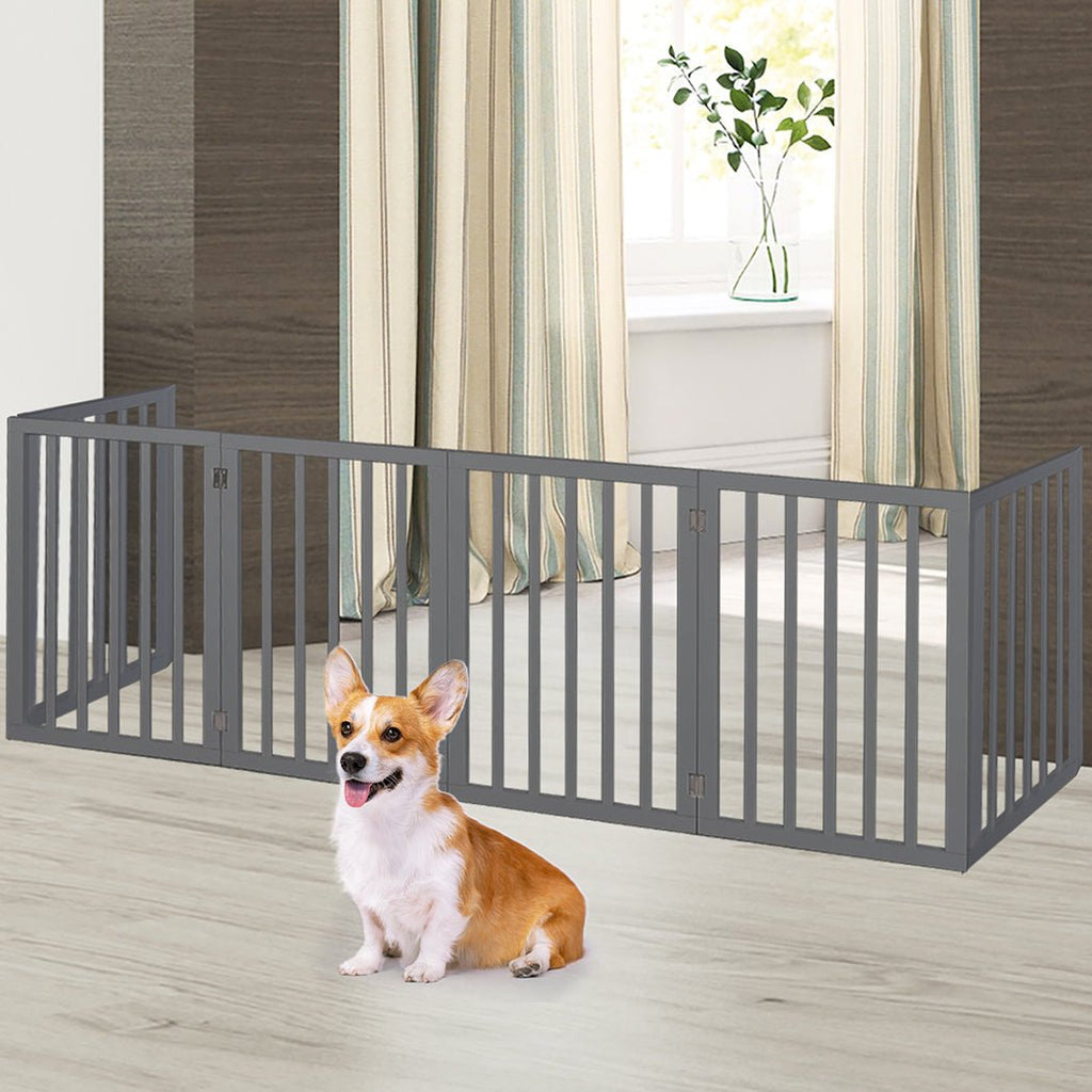 PaWz Wooden 6 Panels Pet Dog Gate - Grey