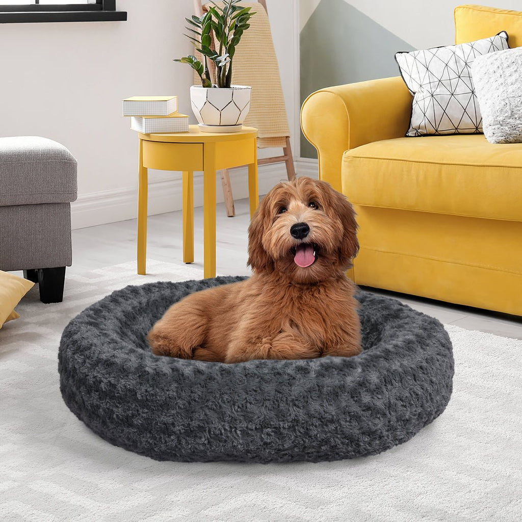 PaWz Calming Soft Plush Washable Dog Bed - Dark Grey - M