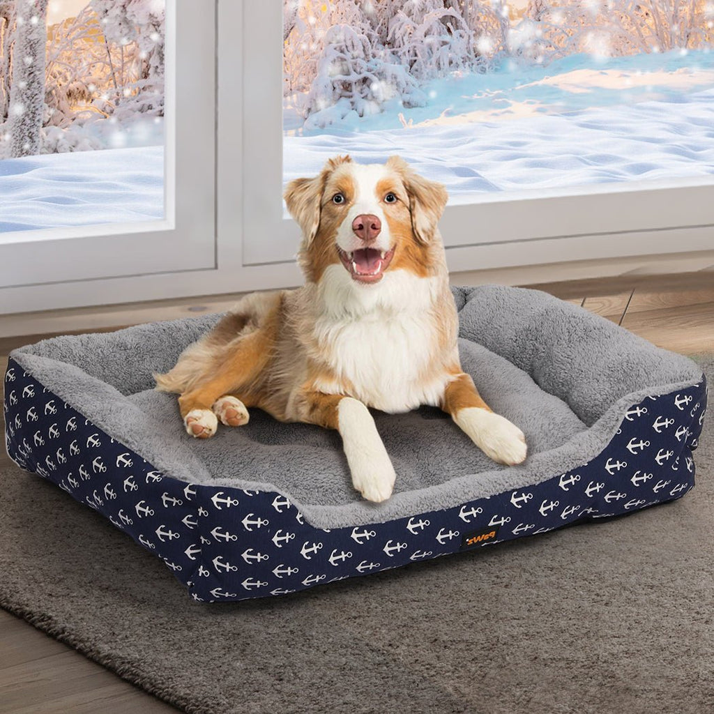 PaWz Pet Dog Bed Deluxe Soft Cushion Lining Warm Kennel - Navy Anchor L