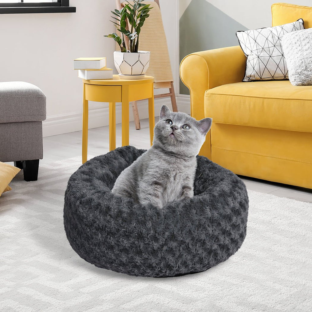 PaWz Calming Soft Plush Washable Dog Cat Bed - Dark Grey - S