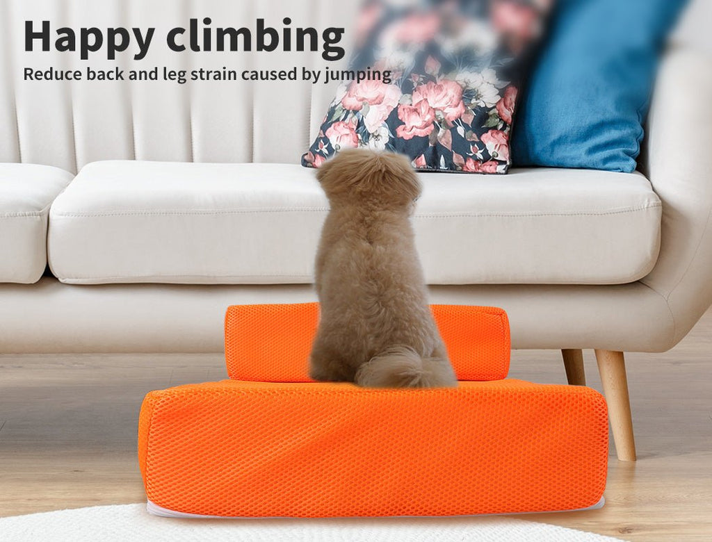 PaWz Pet Stairs Steps Ramp Portable Foldable Climbing Staircase Soft Dog Orange