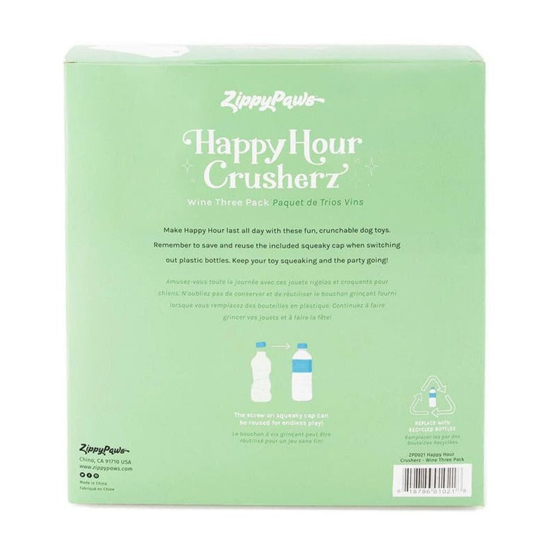 Zippy Paws Happy Hour Crusherz Dog Toy - Wine 3-pack