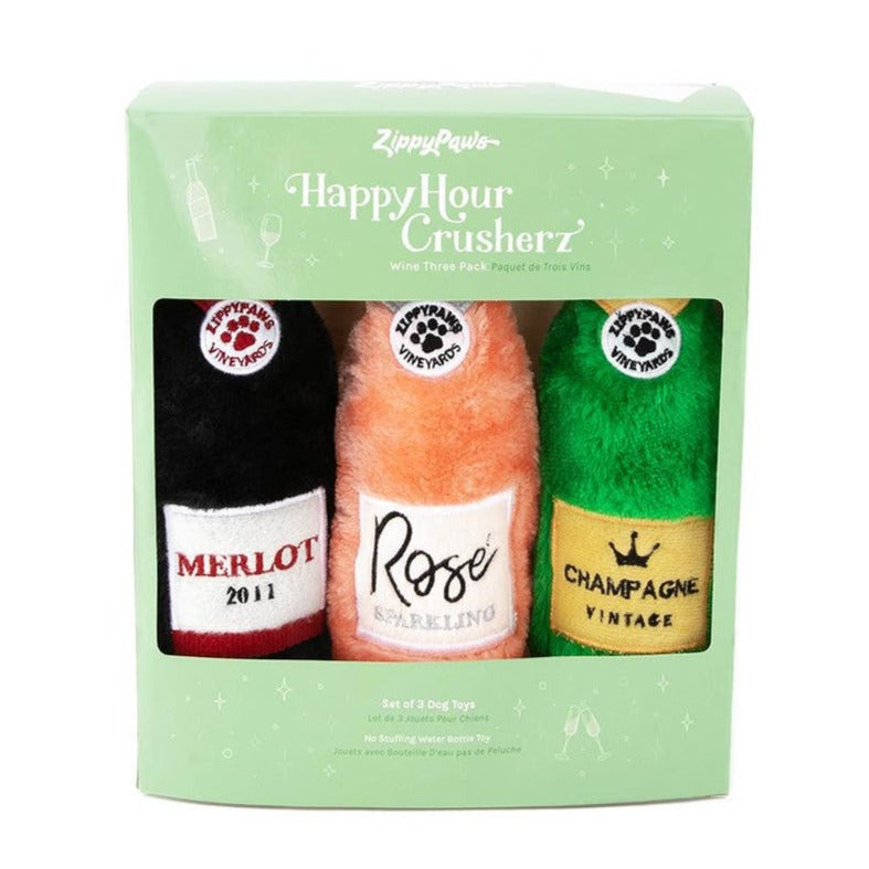 Zippy Paws Happy Hour Crusherz Dog Toy - Wine 3-pack