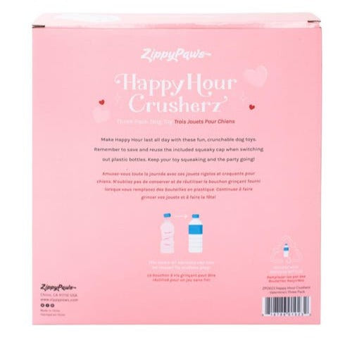 Zippy Paws Happy Hour Crusherz Interactive Dog Toy - Wine Lover's - 3 Pack
