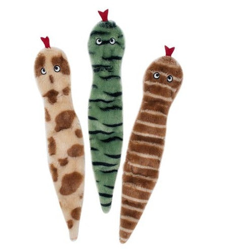 Zippy Paws Skinny Peltz Plush No- Stuffing Squeaker Dog Toy - Desert Snakes 3- Pack