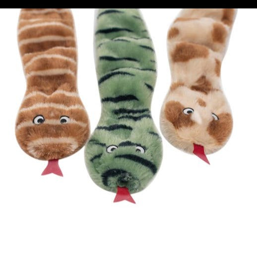 Zippy Paws Skinny Peltz Plush No- Stuffing Squeaker Dog Toy - Desert Snakes 3- Pack